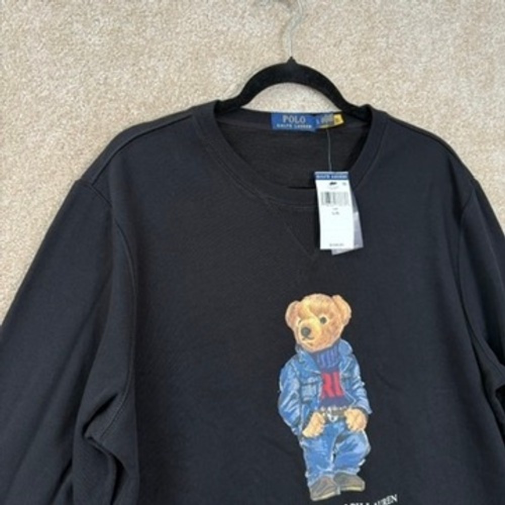 NWT POLO RALPH LAUREN Crewneck Sweatshirt Men's Large Denim Polo Bear Fleece - Picture 2 of 5
